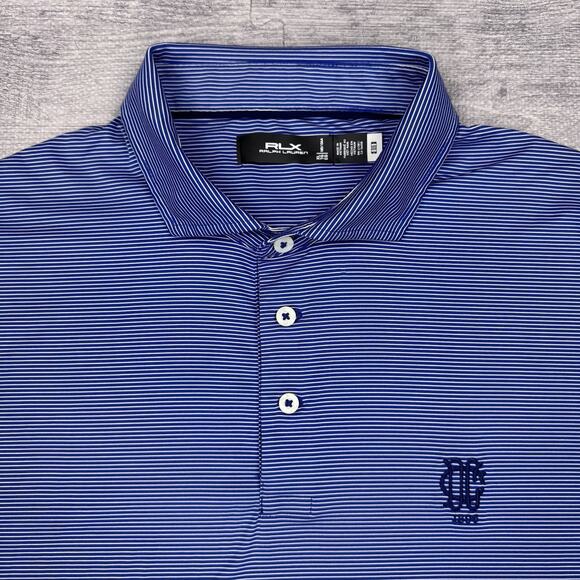 RLX Ralph Lauren Polo Shirt Men’s Size XL Blue Striped Dallas Country Club Golf - Picture 2 of 10